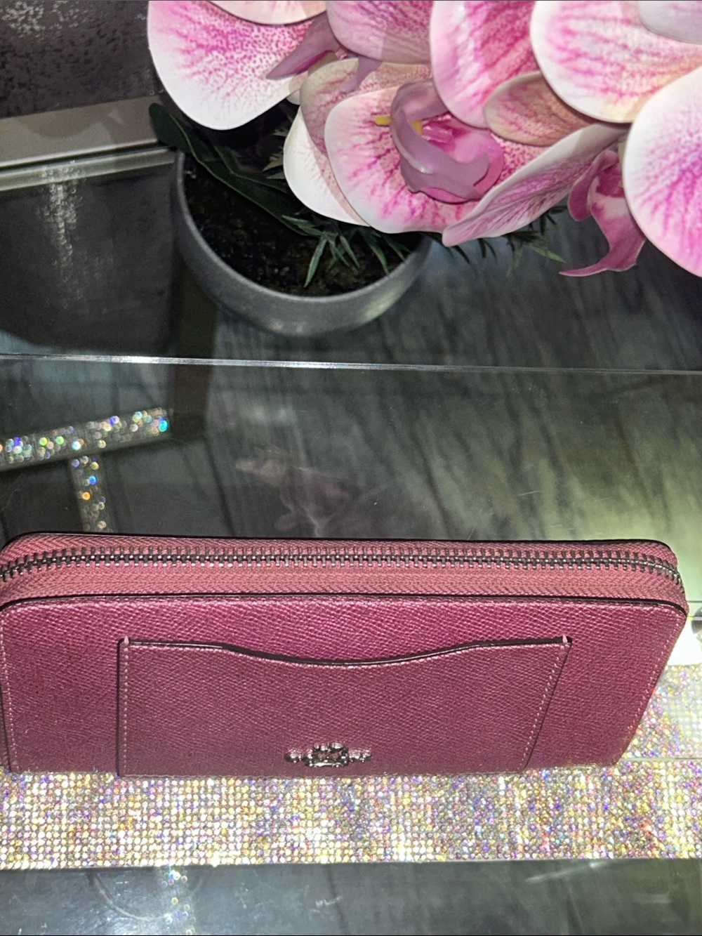 COACH Accordion Zip Wallet in Metallic Pink with Front Pocket - Picture 6 of 12